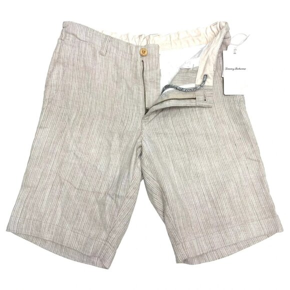 Tommy Bahama Men's Small Stone Khaki Harbor Herringbone 10" Linen Blend Shorts - Picture 5 of 9